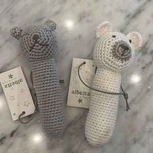 New Albetta Crocheted Hand Rattle Grey Cat or White Dog Toy